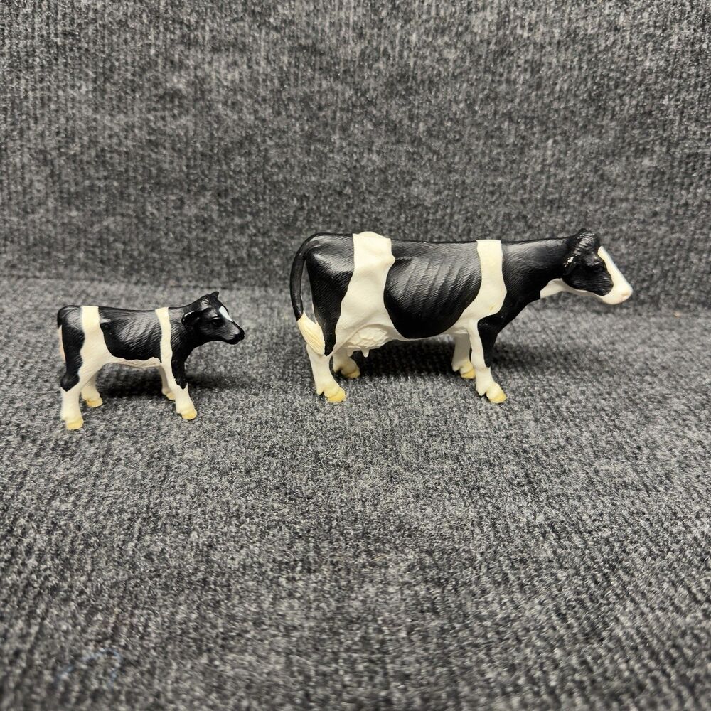 Schleich HOLSTEIN COW & CALF Farm Figures Black White 2000 Retired 13140 13139